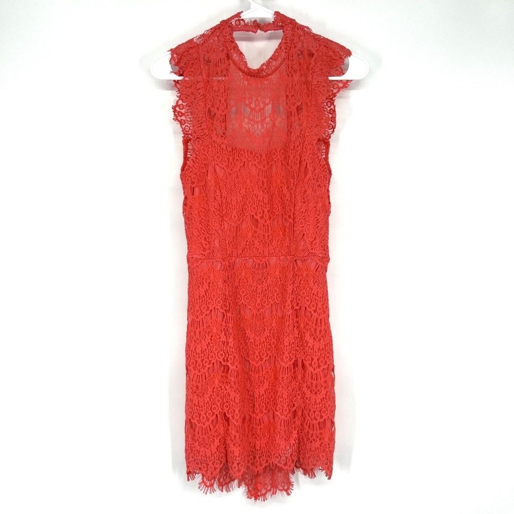 Free People Dress Coral Daydream Lace Mini Open Back Sleeveless NWT - Picture 4 of 12
